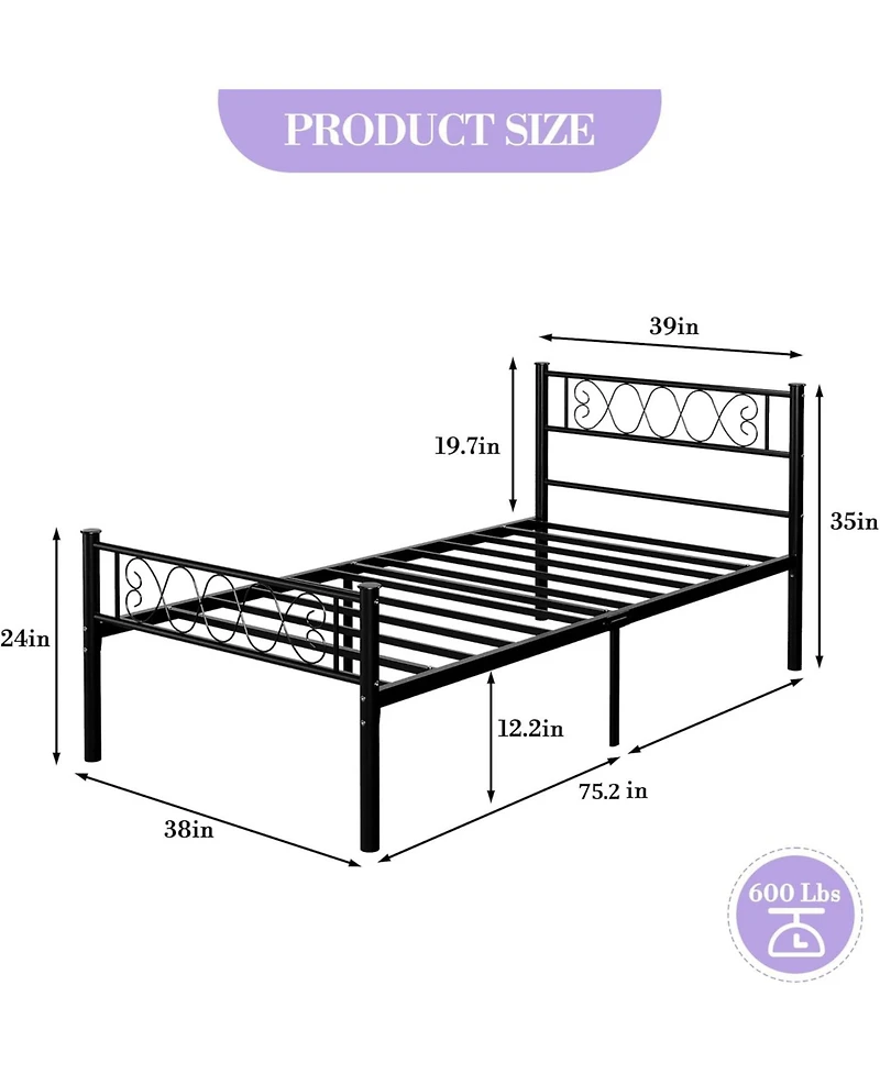 gaomon Metal Bed Frame - Headboard and Footboard with Iron Heart Design, Platform Bed for Boys and Girls, No Box Spring Needed