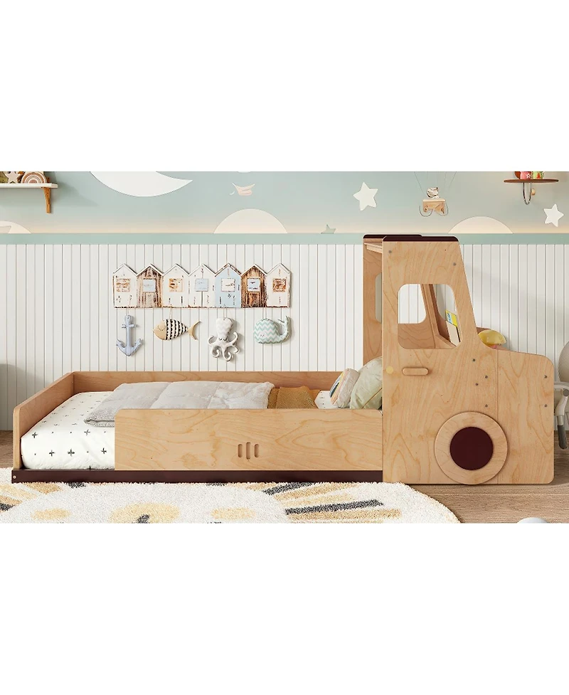 Streamdale Furniture Twin Size Car-Shape Floor Bed with Storage Drawers and Desk