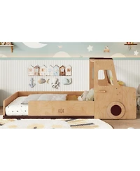 Streamdale Furniture Twin Size Car-Shape Floor Bed with Storage Drawers and Desk