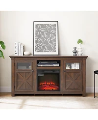 Streamdale Furniture Farmhouse Barn Door Tv Stand with Fireplace Insert, Espresso, 60.23"W