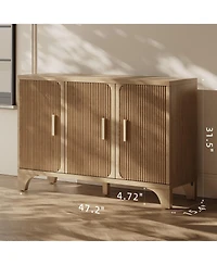 Sugift 47" Mid Century Modern Fluted Buffet Cabinet with Storage Accent Sideboard Credenza Coffee Bar Console for Kitchen or Living Room