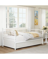 gaomon Twin Daybed with Trundle Metal Twin Pullout Trundle Steel Slats Casters Sofa Bed for Living Room Guest Room
