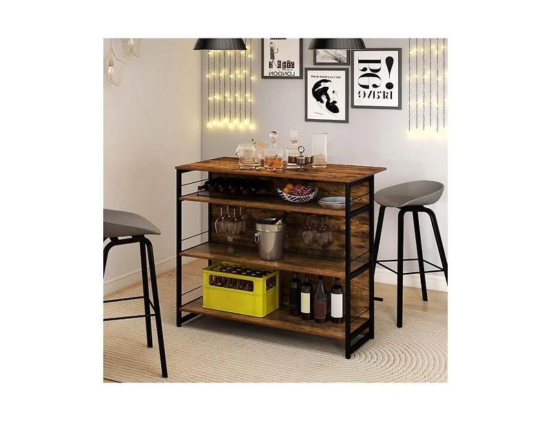 Slickblue 4-Tier Mini Bar Kitchen Island with Wine Rack and Footrest