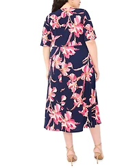 Msk Plus Printed V-Neck Midi Dress
