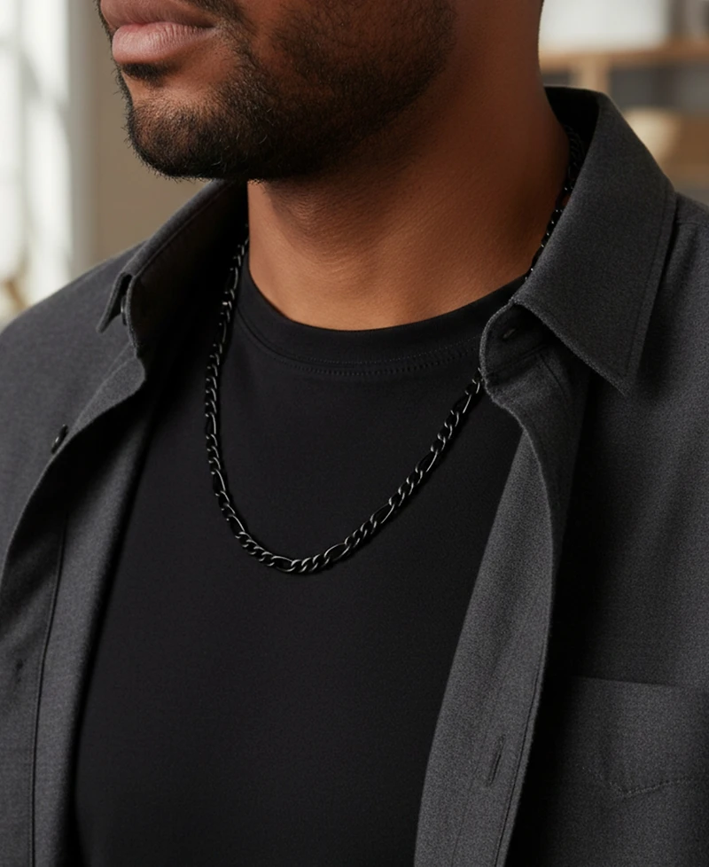 Rhona Sutton Men's Black Plated Stainless Steel Figaro Necklace