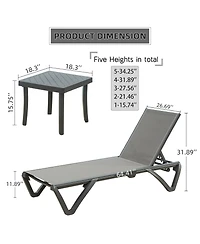 Clihome Patio Chaise Lounge Chair Set, Outdoor Chair with 5 Adjustable Position,Side Table for Beach,Yard.