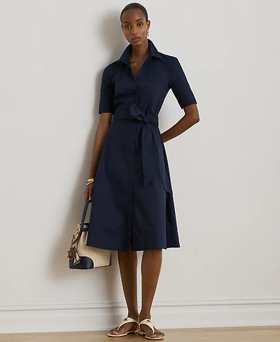 Lauren Ralph Women's Petite Belted Point Collar Shirtdress