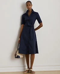 Lauren Ralph Women's Petite Belted Point Collar Shirtdress