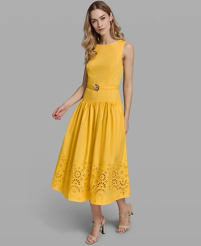 Karl Lagerfeld Paris Women's Embroidered Drop Waist Midi Dress