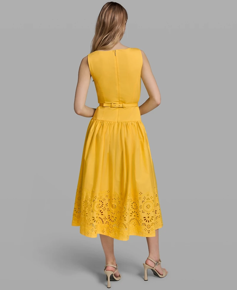 Karl Lagerfeld Paris Women's Embroidered Drop Waist Midi Dress