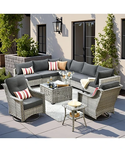 Xizzi 10 Piece Outdoor Patio Furniture with Swivel Rocking Chairs,All Weather Rattan Wicker Sectional Coversation Set Solar Coffee Table, Single