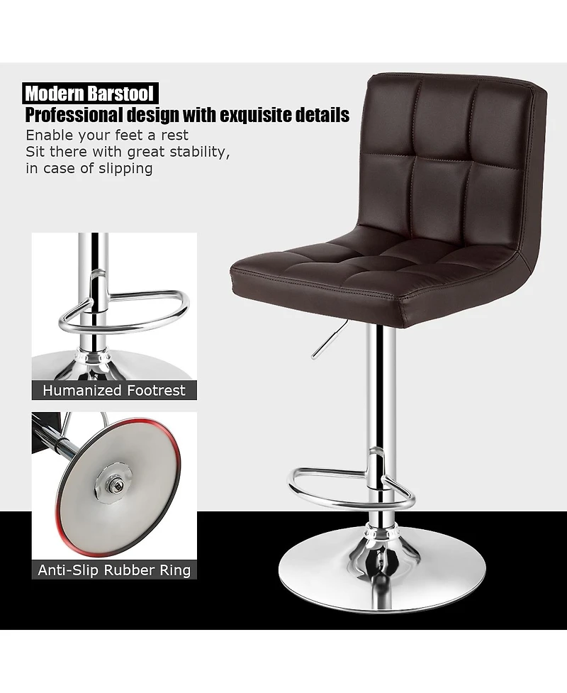 Set of 2 Bar Stools Pu Leather Adjustable Barstool Swivel