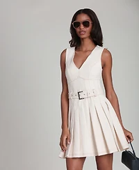 Avec Les Filles Women's V-Neck Belted Pleated Mini Dress