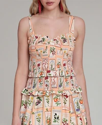 Avec Les Filles Women's Printed Smocked Midi Dress