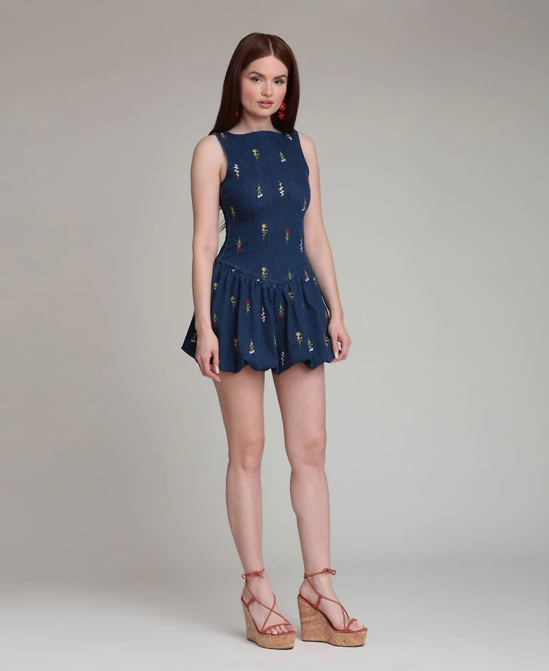 Avec Les Filles Women's Embroidered Scoop-Neck Mini Dress