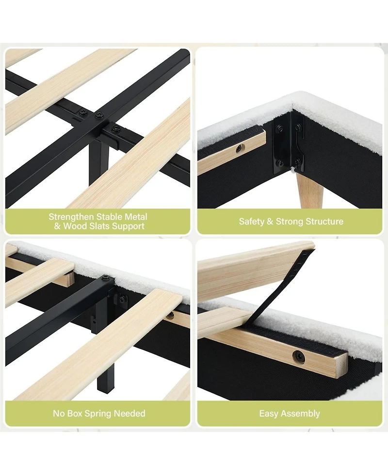 gaomon Elegant Upholstered Platform Bed Frame for Kids Girls – Boucle Soft Headboard, Plain Wood Slats, No Box Spring Needed