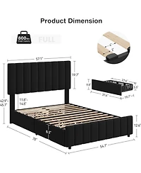 gaomon Linen Upholstered Bed Frame with 4 Storage Drawers, Adjustable Headboard, Sturdy Wooden Slats, No Box Spring Required