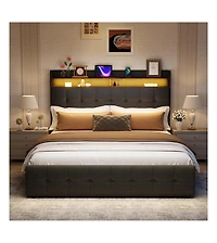 gaomon Full Bed Frame with 2 Storage Drawers, Upholstered Led Light