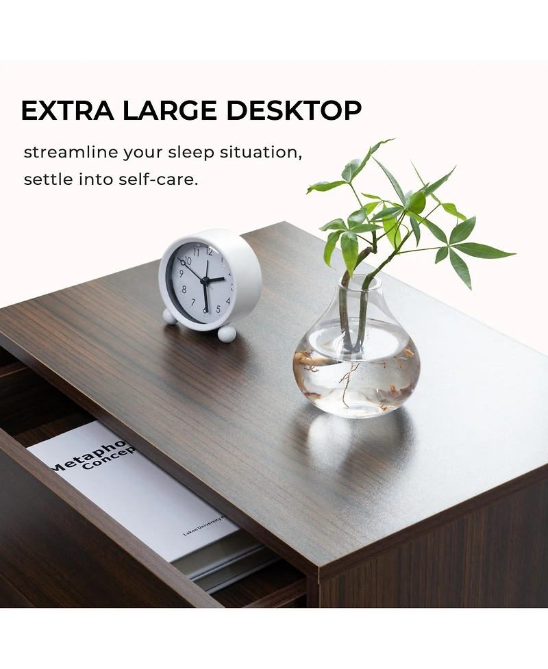 Rainsken Led Nightstands with 3 Storage Drawers, Modern Bedside Tables with Acrylic Board Led Lights