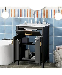 Sillysis 24" Bathroom Vanity with Ceramic Sink, Soft Close Doors, Flip-Top Drawer & Adjustable Shelf for Small Spaces
