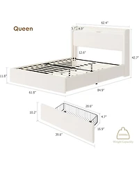 gaomon Boucle Bed Frame with Storage Headboard, Upholstered Full Charging Station, Led Lights, 4 Drawers