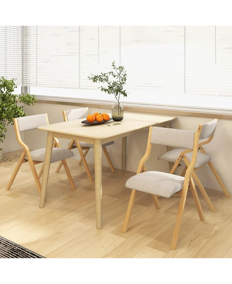 Gymax Folding Dining Chairs Set of 4 Wooden Table Chairs w/ Padded Seat Modern