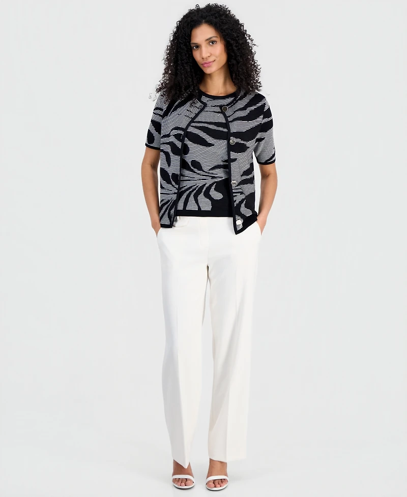 Anne Klein Women's Jacquard-Knit Short-Sleeve Cardigan Sweater