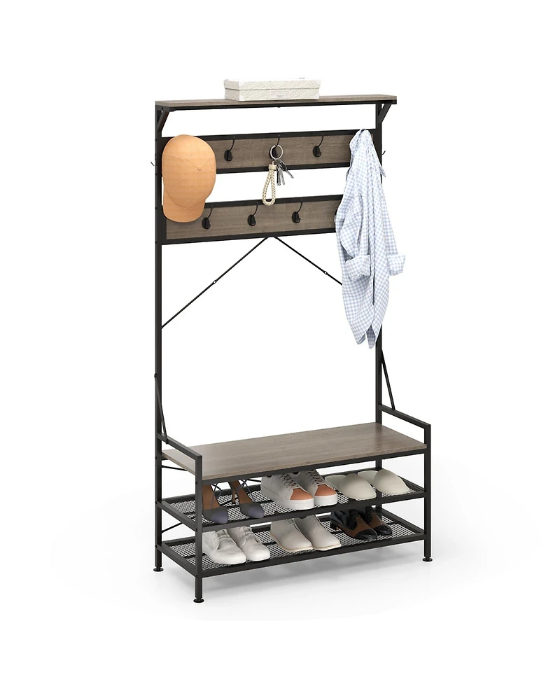 Slickblue 4-in-1 Hall Tree Coat Rack with 11 Hooks and Shoe Bench