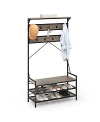 Slickblue 4-in-1 Hall Tree Coat Rack with 11 Hooks and Shoe Bench