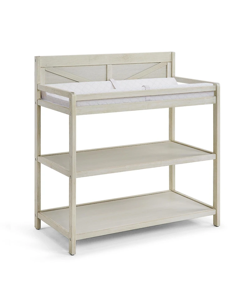 flynama Modern Changing Table in Washed Gray with Two Shelves and Four Side Safety Rails, Jpma Certified