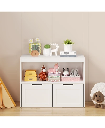 Rainsken Kids Bookshelf and Toy Storage Organizer with Drawers and Shelves, Toddlers Bookcase for Nursery, Playroom and Bedroom