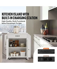 Rainsken Kitchen Island Cart Rolling Storage Cabinet on Wheel with Charging Station and Lockable Wheels for Kitchen Utility Storage