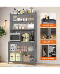 Rainsken 6-Tier Pantry Cabinet with Flip Door and Pegboard, Freestanding Kitchen Hutch with Adjustable Shelves for Dining Room