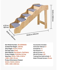 Cozito 5-Step Wooden Pet Stairs with Non-Slip Surface, 150 lb Capacity for Beds and Sofas