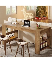 Tribesigns 63 Inch Counter Height Bar Table with Storage Shelves, Farmhouse High Top Pub