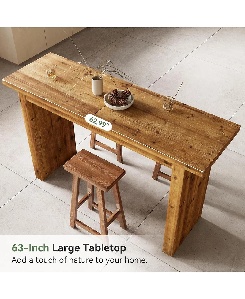 Tribesigns 63'' Solid Wood Bar Table, Rectangular High Top Kitchen Dining Bar Height Tables, Industrial Counter Height Pub Table
