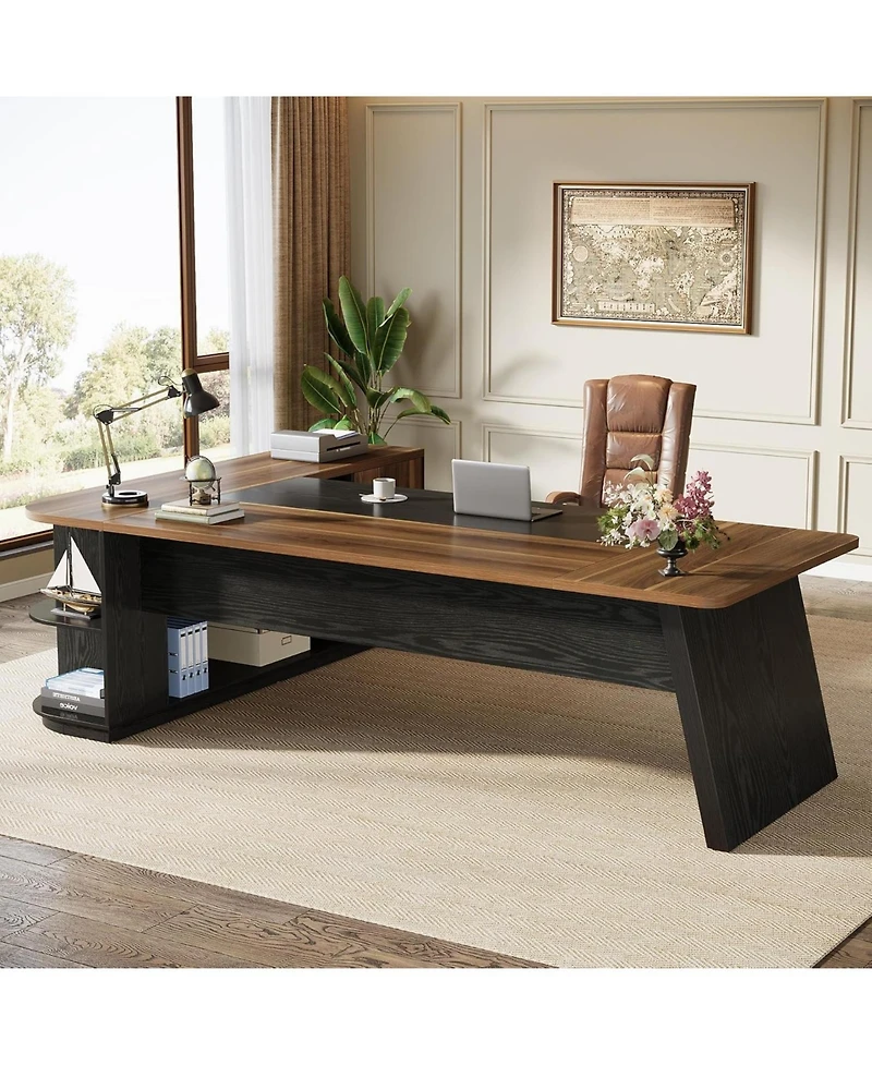 Tribesigns 79-Inch Executive Desk, Large Office Desk with Cabinet, L-Shaped Compter Desk with Storage Shelves, Writing Table