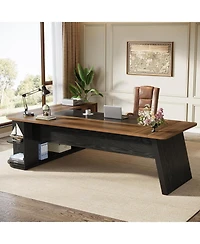 Tribesigns 79-Inch Executive Desk, Large Office Desk with Cabinet, L-Shaped Compter Desk with Storage Shelves, Writing Table