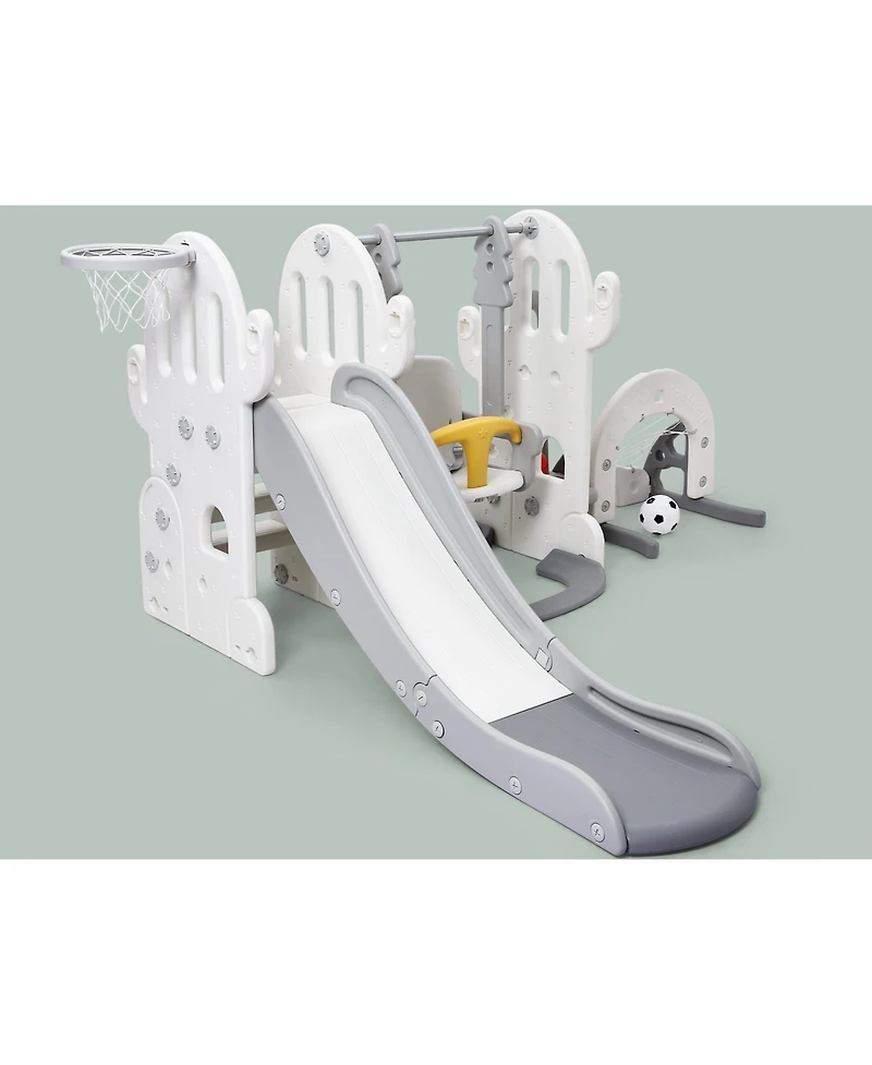 gaomon 7 in 1 Toddler Slide and Swing Set with Slipping Slope Basketball Hoop Soccer Golf Ring Toss Game