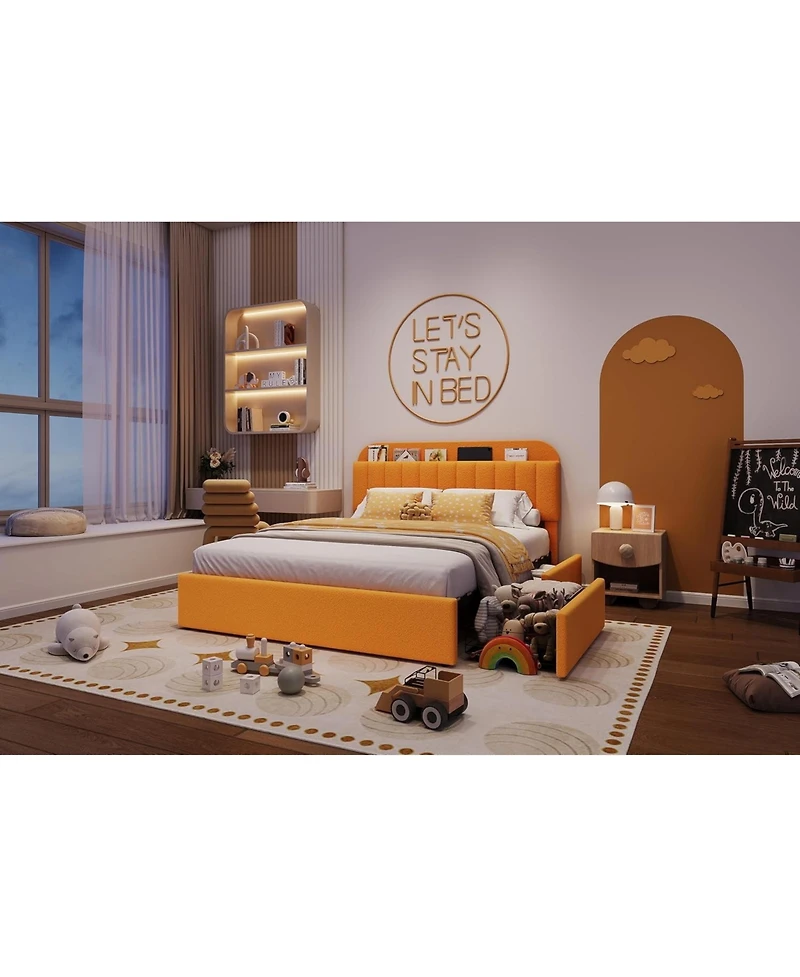 gaomon Full Platform Bed Frame- Storage Headboard 2 Rolling Drawers Noise-Free No Box Spring Needed
