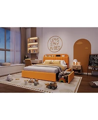 gaomon Full Platform Bed Frame- Storage Headboard 2 Rolling Drawers Noise-Free No Box Spring Needed