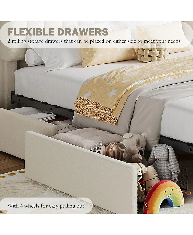 gaomon Bed Frame Storage Headboard 2 Drawers Boucle Upholstered Platform Bookcase Easy Assembly No Box