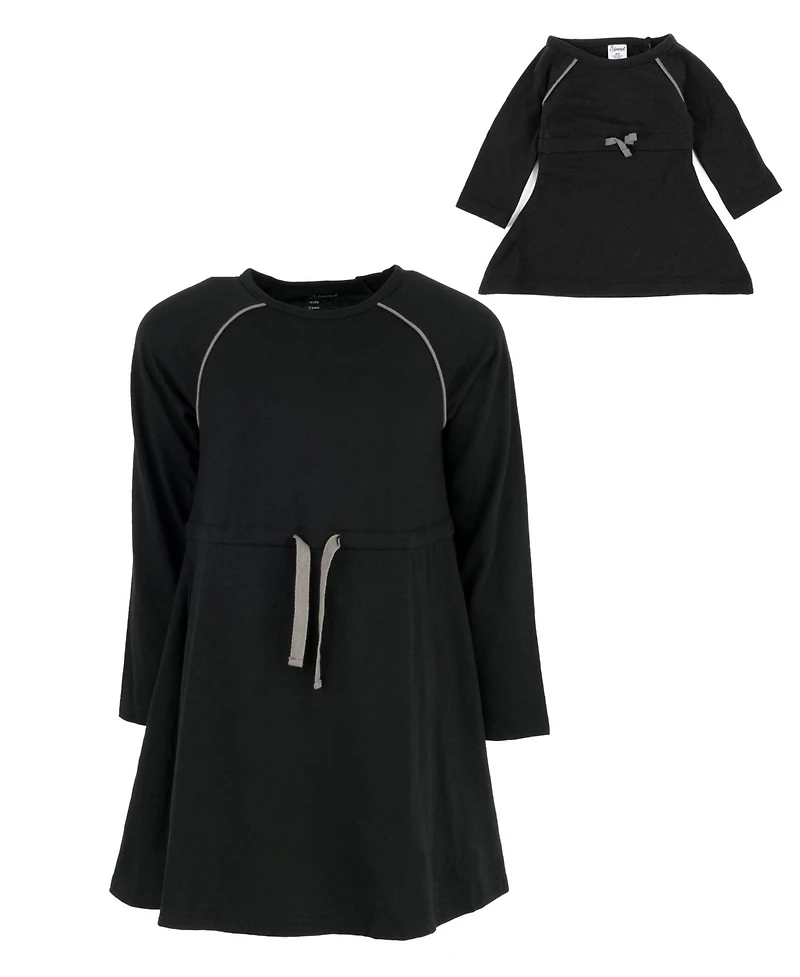 Leveret Girls Matching Girl & Doll Drawstring Cinch-Waist Long Sleeve Dress