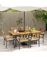 Gymax 7 Pcs Patio Dining Set With 2'' Umbrella Hole and Seat Cushions for Garden
