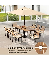Gymax 9 Pcs Patio Dining Set w/ Rectangular Acacia Wood Dining Table 8 Cushioned Chairs