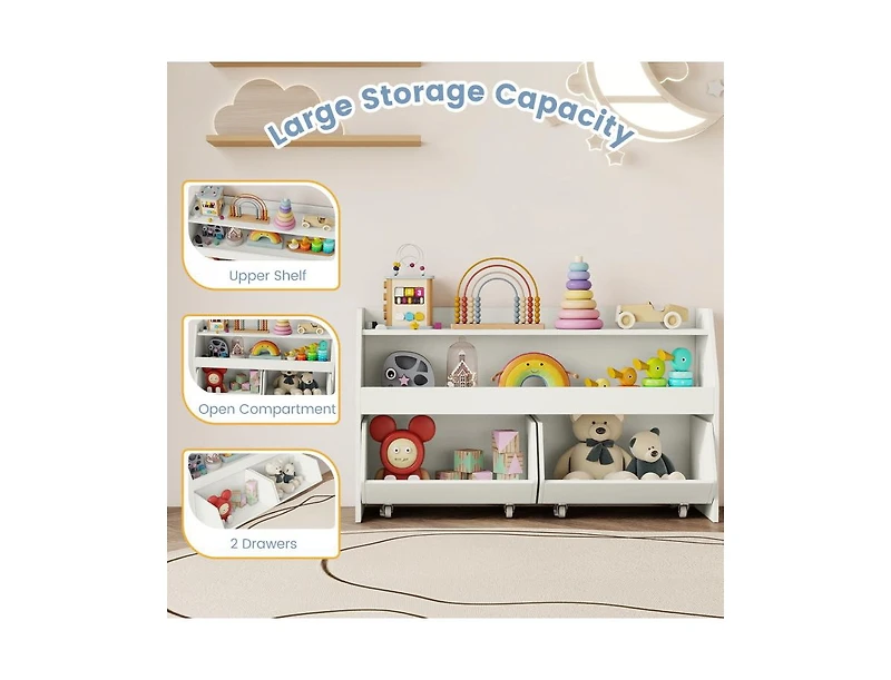 Slickblue Wooden Kids Bookcase and Toy Organizer with 2 Drawers