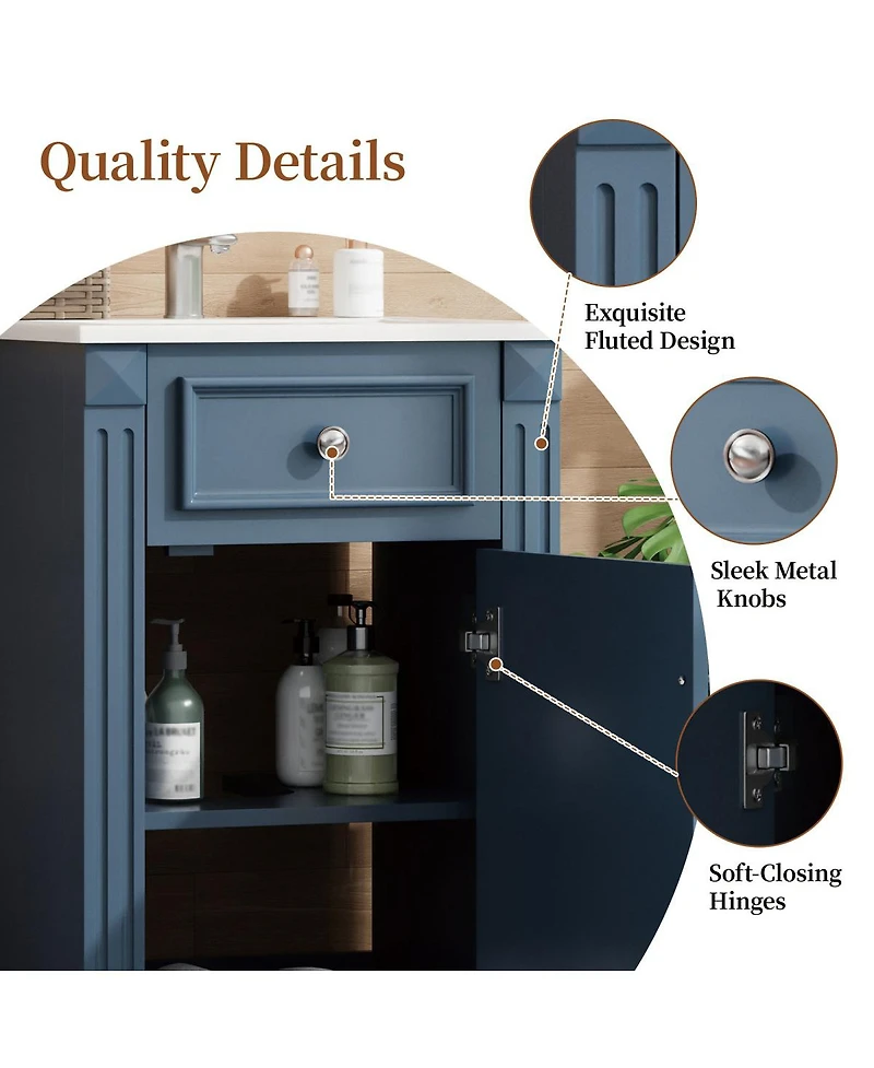 Sillysis 18" Bathroom Vanity with Sink, French Modern Freestanding Solid Wood Mdf Cabinet, Soft Close Door for Small Spaces