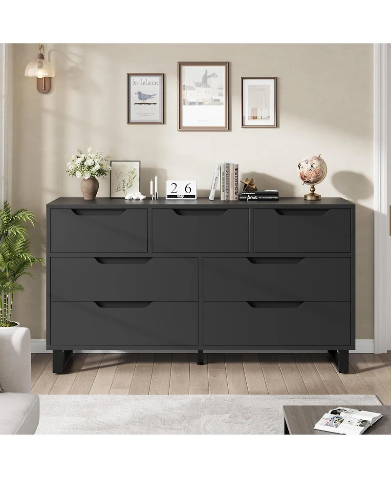 gaomon Wide Farmhouse Tv Stand with 7 Drawers, Functional Wooden Storage for Living Room & Bedroom
