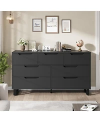 gaomon Wide Farmhouse Tv Stand with 7 Drawers, Functional Wooden Storage for Living Room & Bedroom