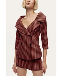 Nocturne Women's Checked Portrait Collar Double-Breasted Jacket